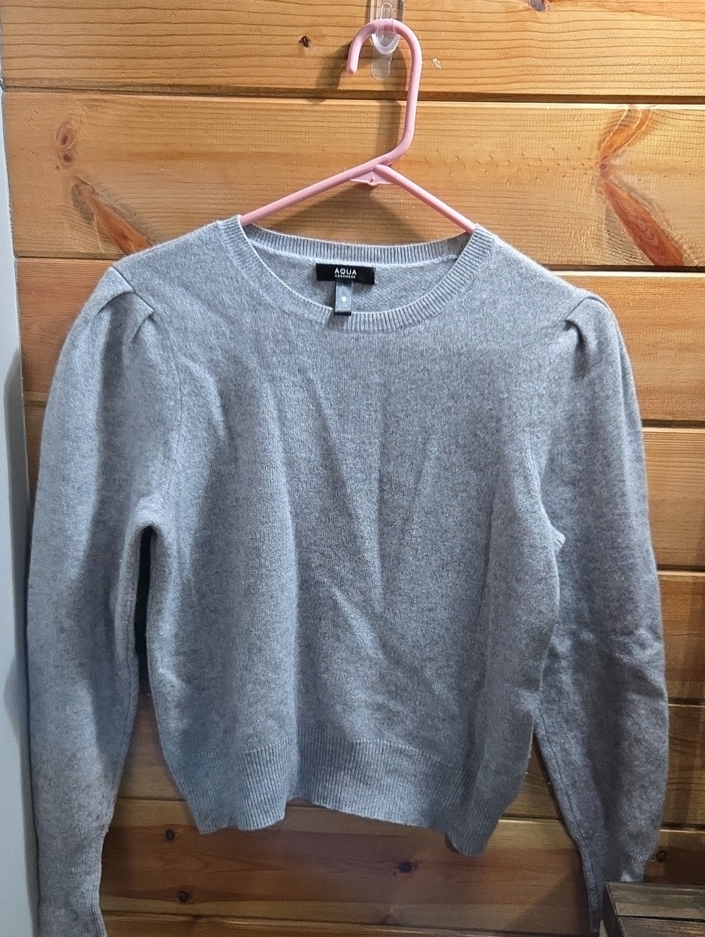 Aqua Gray Tapered Shoulder Crewneck Sweater 100% Cashmere XS